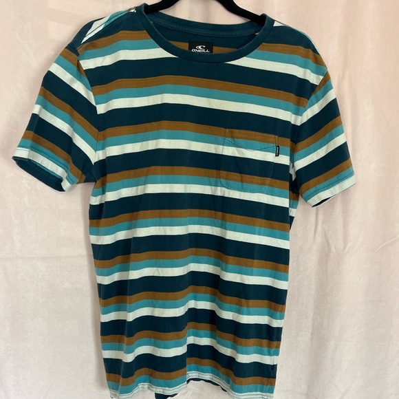 Men’s O’NEILL Striped blue and brown t-shirt standard fit size medium #surfstyle - Picture 1 of 3